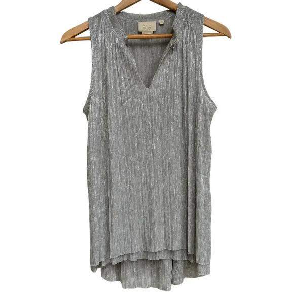Anthropologie Vanessa Virginia Silver Sleeveless Metallic Lurex Top Size Medium - Picture 2 of 6